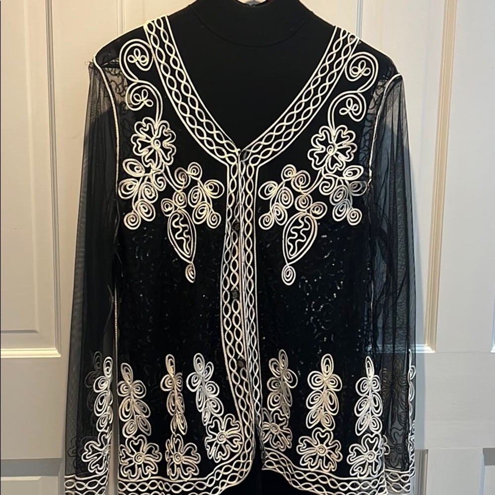 Evening Jacket. Subtle sequins. Sheer with V neck